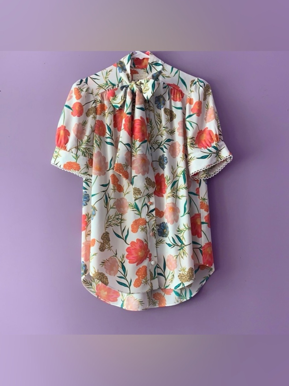 Kate Spade Blossom Tie Neck Blouse - Picture 1 of 14